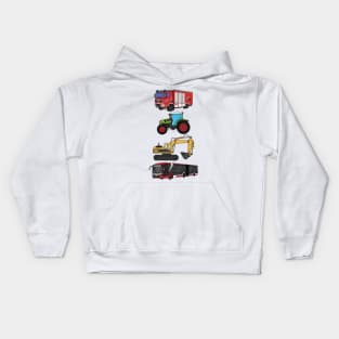 Fire engine, tractor, excavator, bus Kids Hoodie